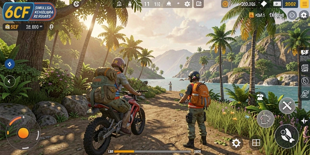 Tampilan gameplay <strong>6CF</strong> yang menunjukkan interaksi karakter dalam dunia simulasi.
