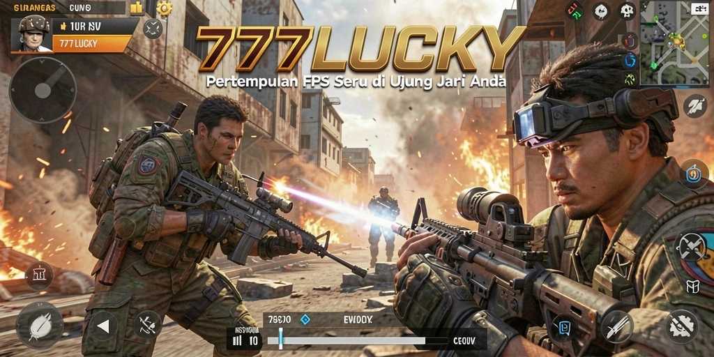 Tampilan gameplay mendebarkan di <strong>777LUCKY</strong>, penuh aksi pertempuran FPS.