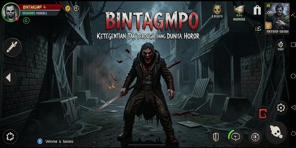 Gameplay BINTANGMPO menampilkan suasana horor yang mencekam.