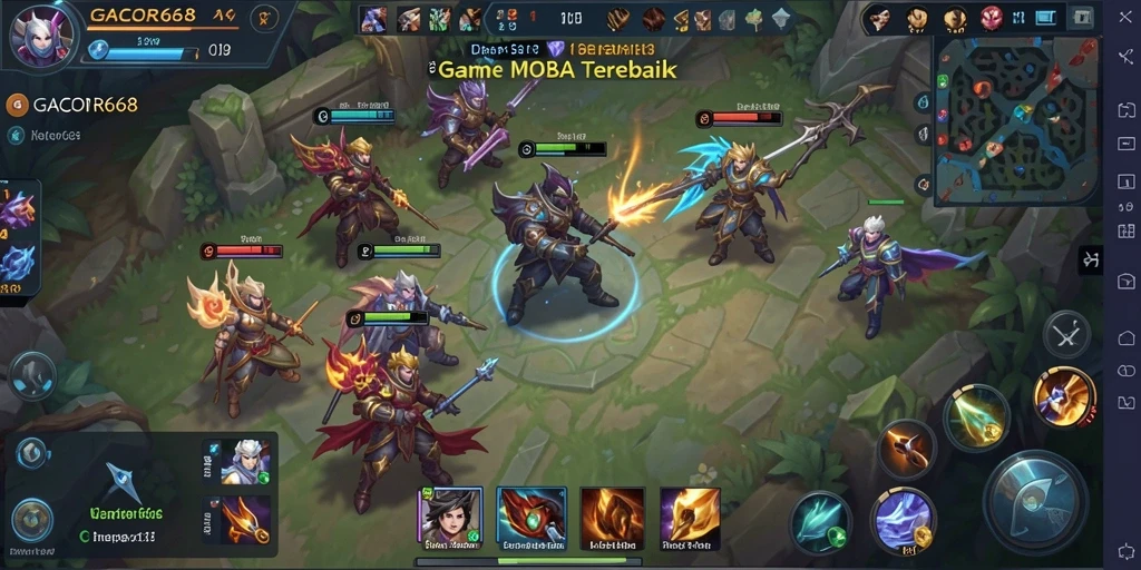 Tampilan gameplay seru GACOR668 dengan aksi MOBA yang intens.