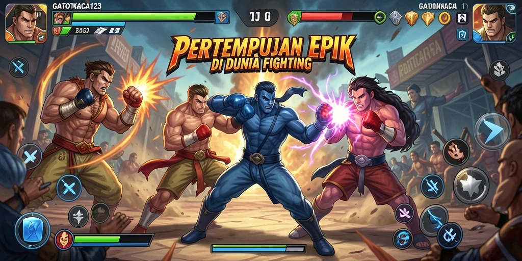 Screenshot GATOTKACA123 menampilkan karakter bertarung dalam arena yang megah.