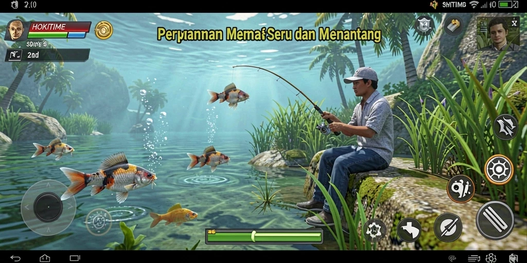 Screenshot gameplay HOKITIME menampilkan suasana memancing yang realistis.