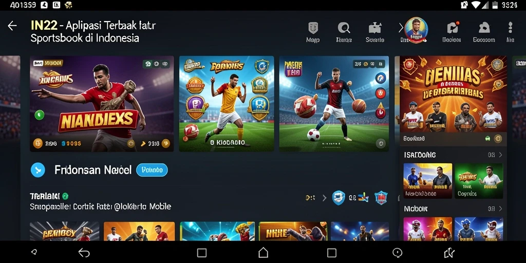 Tampilan gameplay IN22 dengan berbagai opsi taruhan olahraga.