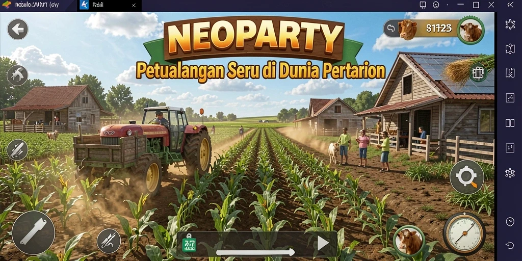 Screenshot gameplay NEOPARTY menunjukkan aktivitas bertani yang seru dan interaktif.