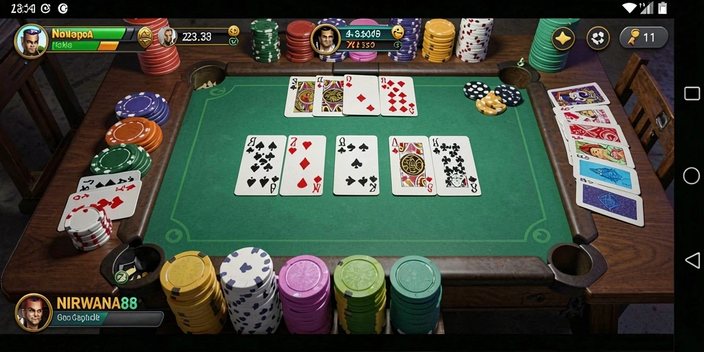 Tampilan gameplay seru di NIRWANA88 dengan kartu Gaple.