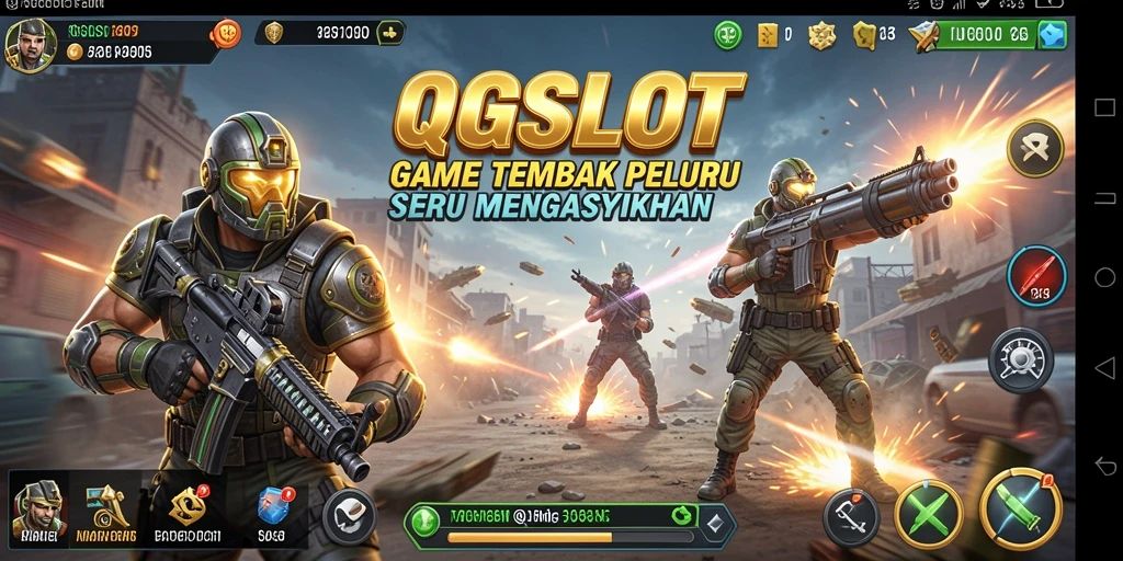 Tangkapan layar utama QQSLOT menampilkan aksi tembak-menembak yang seru.