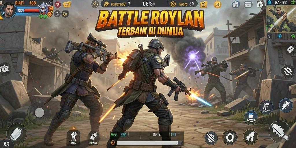 Tangkapan layar utama RAFI88 menampilkan aksi seru Battle Royale.