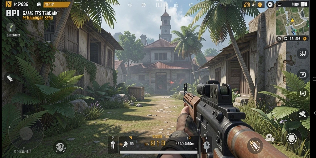 Screenshot menunjukkan momen aksi mendebarkan dalam gameplay FPS.