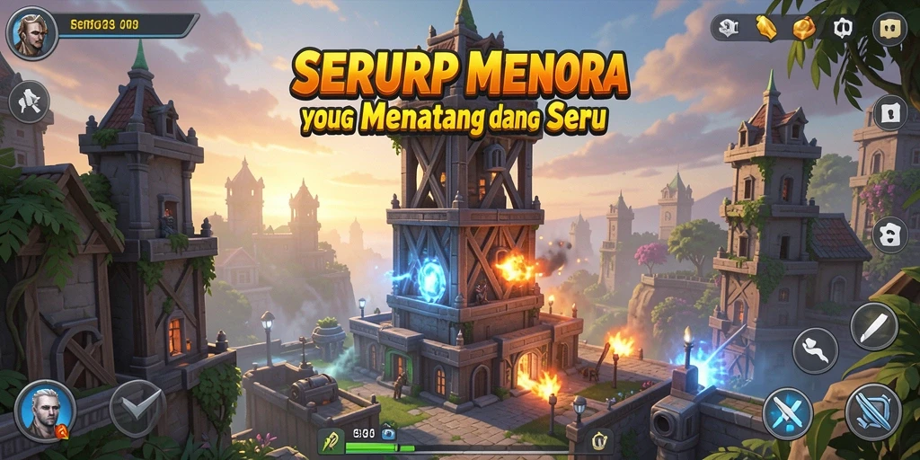 Tangkapan layar SERURP menunjukkan strategi menara yang menegangkan saat bertahan dari gelombang musuh.