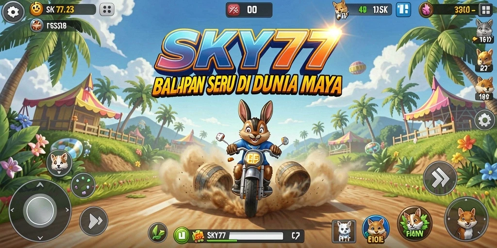 Tampilan gameplay balapan yang seru dan mendebarkan di SKY77.
