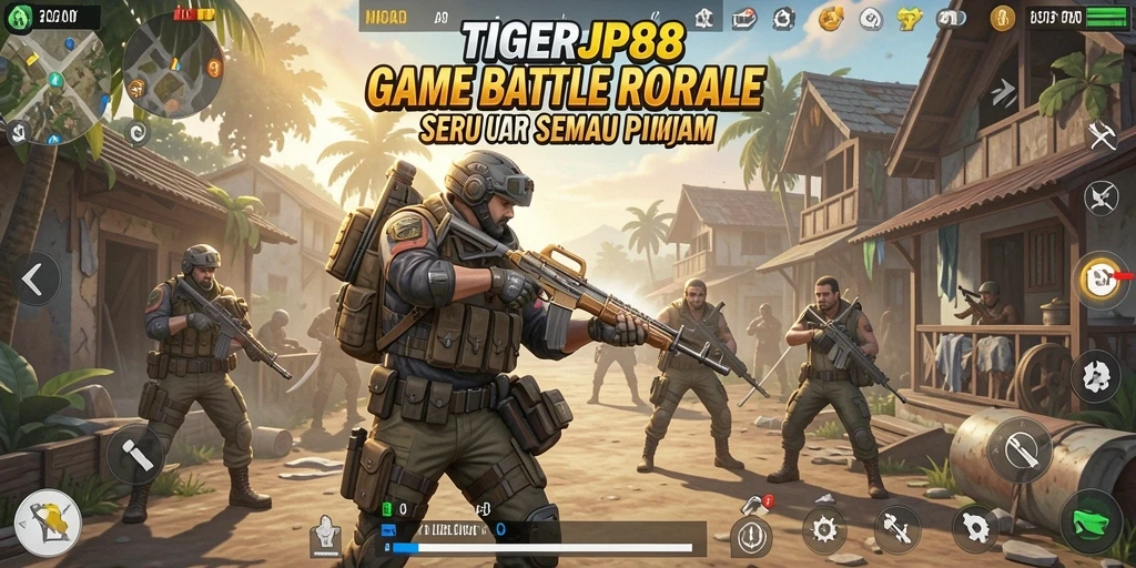 Screenshot gameplay TIGERJP88 menampilkan aksi seru di medan Battle Royale.